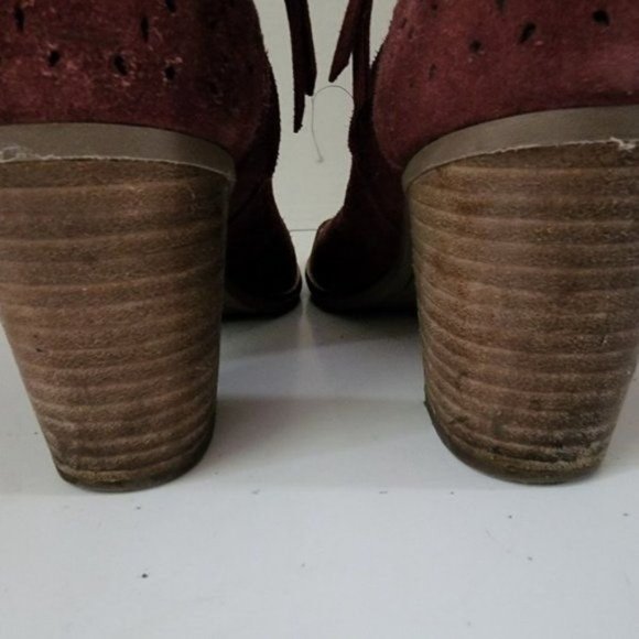 Tom's Majorca Peep Toe Perforated Ankle Booties Burgundy Size 9.5 Suede - Picture 7 of 8